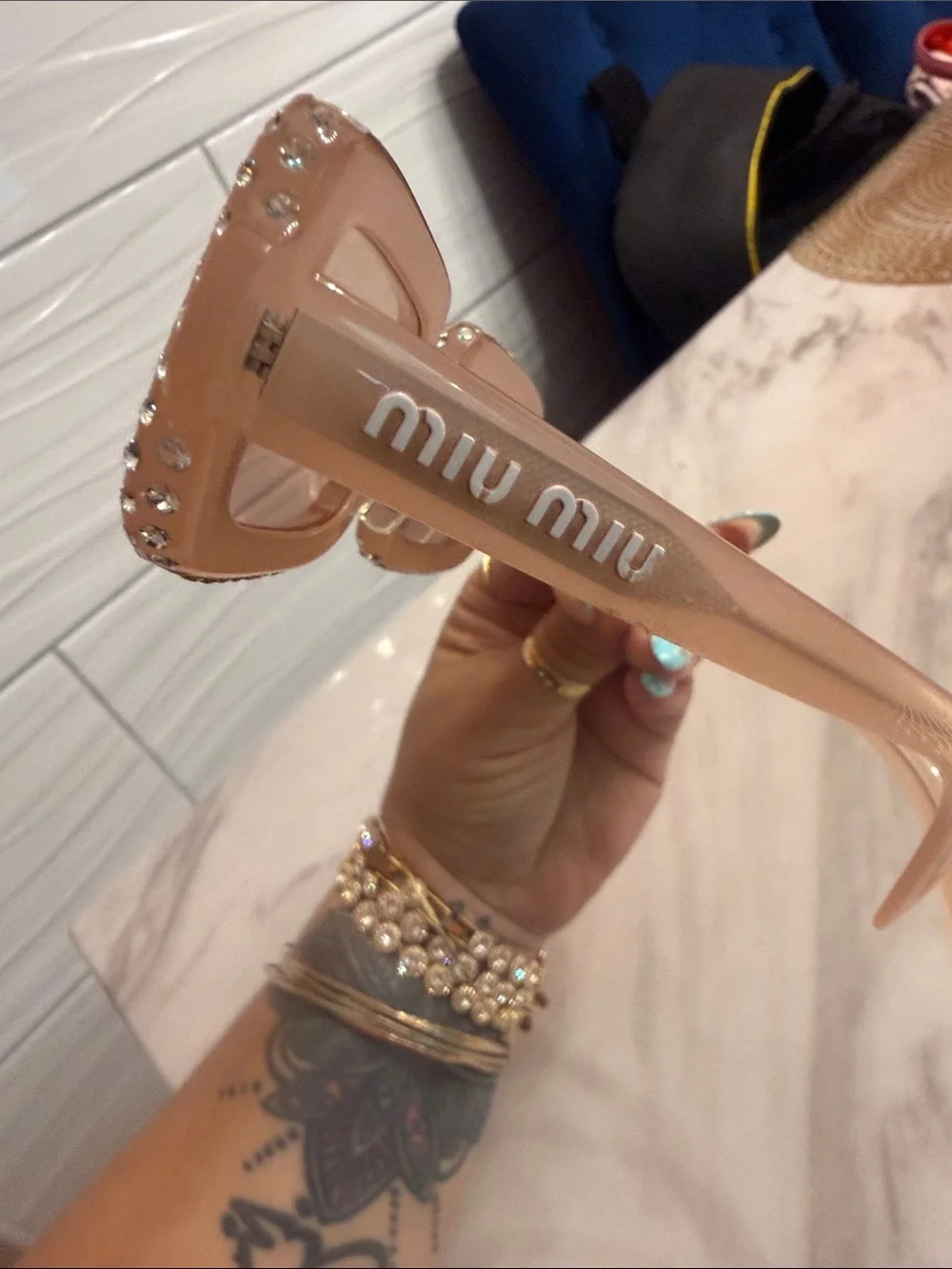 Miu Miu Blush Pink Crystal-Trim Sunglasses